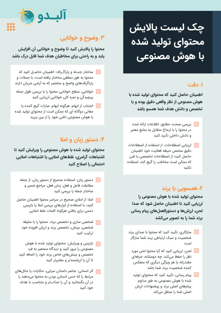 چک لیست پالایش محتوای تولید شده با هوش مصنوعی